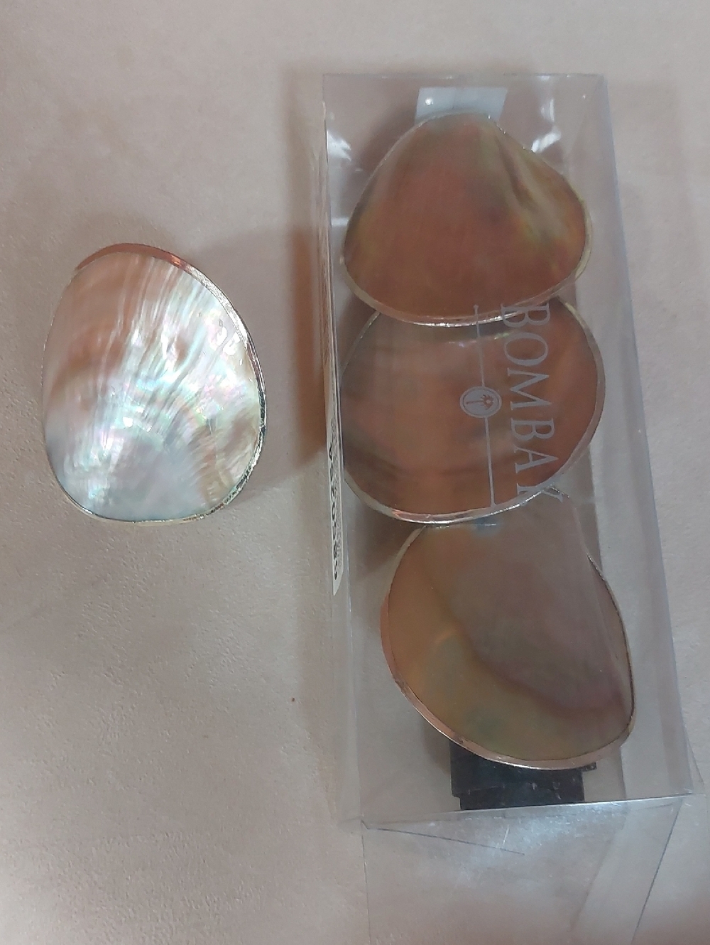 Bombay Iridescent Shell Napkin Holder White, Ivory and Gold Color